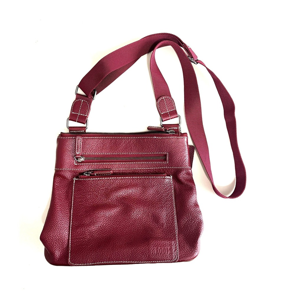 Vintage Roots Burgundy Leather and Nylon Crossbody Bag with Contrast Stitching